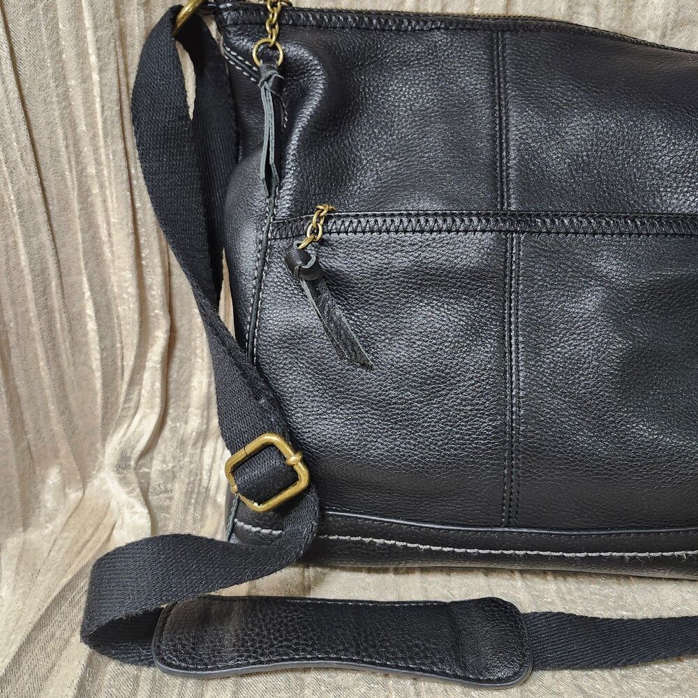 The Sak Black Pebbled Genuine Leather Crossbody Shoulder Bag Purse Hobo Soft - Picture 5 of 8